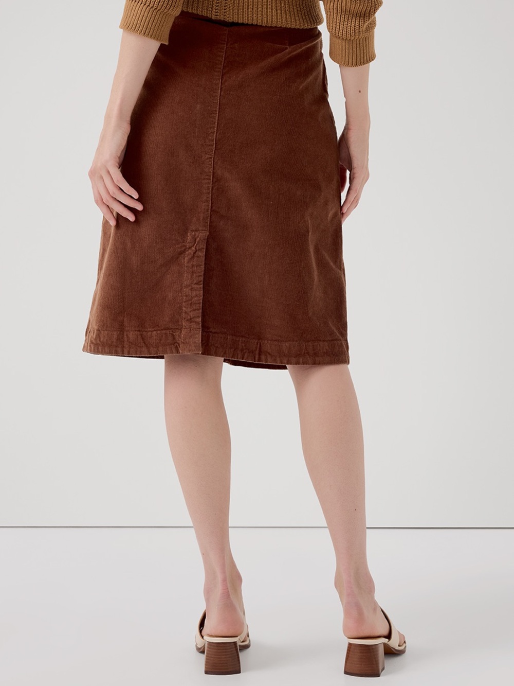Pact Organic Cotton Modest Midi A-line Corduroy Skirt Rust Orange L - Picture 3 of 12